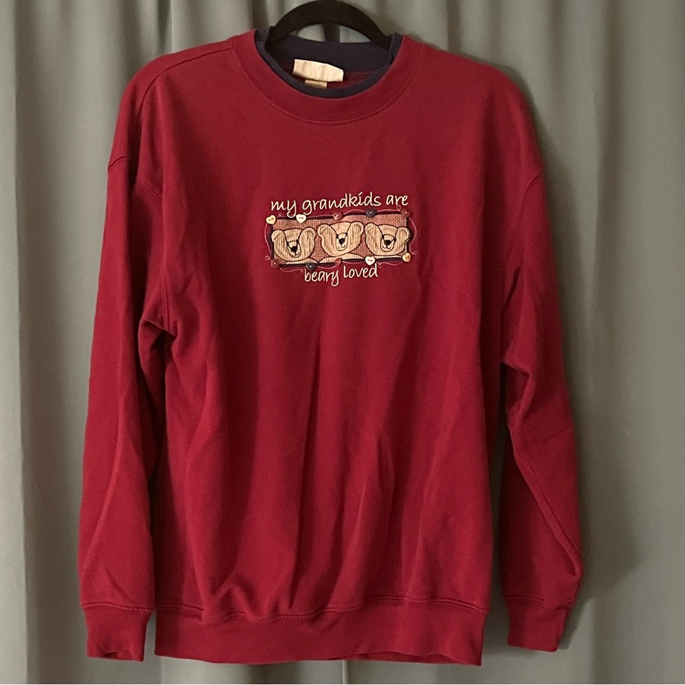 Vintage Maroon My Grandkids are loved Embroidered Bear Sweatshirt